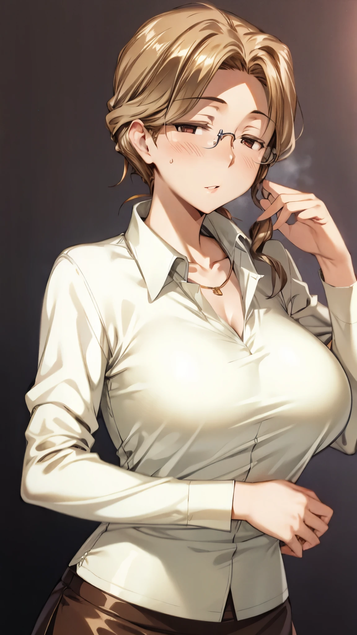 (masterpiece:1.3, highest quality), ultra high resolution, Super detailed, (realistic, photorealistic:1.4), beautiful illustrations, perfect lighting, colorful, Depth of written boundary,
looking at the viewer, (face focus, Upper body), 1 female, alone, adult woman, sculpture model, (medium breasts:1.6, tight butt, seductive thighs), ((half up hair:1.9, light brown hair)), bangs, braided bangs, (gold eyes), parted lips, shiny skin,
beautiful hair, beautiful face, highly detailed face, thin and beautiful eyes, beautiful clavicle, beautiful body, beautiful breasts, beautiful thighs, beautiful feet, beautiful fingers,
fine fabric texture, ((hooded long sleeve t-shirt:1.5, Knitted Vest:1.7, White tight skirt with high waist, belt)), garnet necklace,
(beautiful scenery), night, Are standing, (enchanting smile),