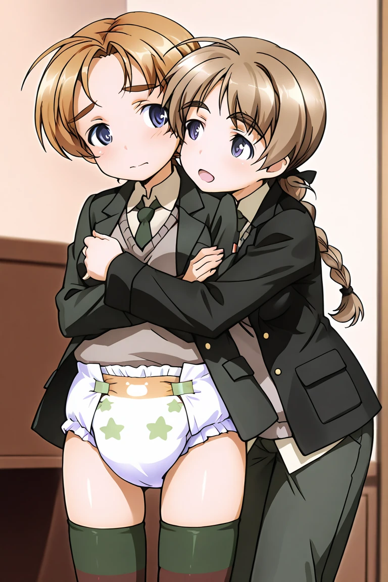 (masterpiece), best quality, expressive eyes, perfect face, (((semi realistic)))hentai, (((doggystyle))), {maki} getting fucked from behind by a boy, ((((sex from behind))) , , black jacket, long sleeves, black skirt, pantyhose, brown hair, brown eyes, kugisaki nobara