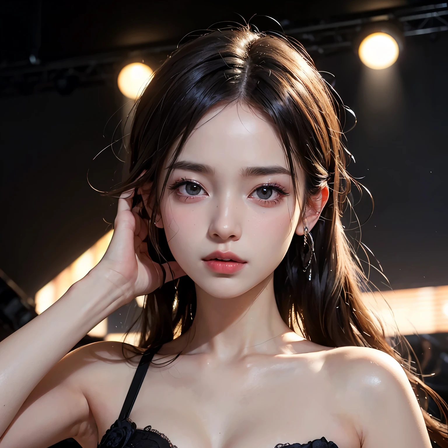 japanese girl with orange eyes and brown hair closeup face shot, best quality, ultra realistic, perfect body, beautiful face