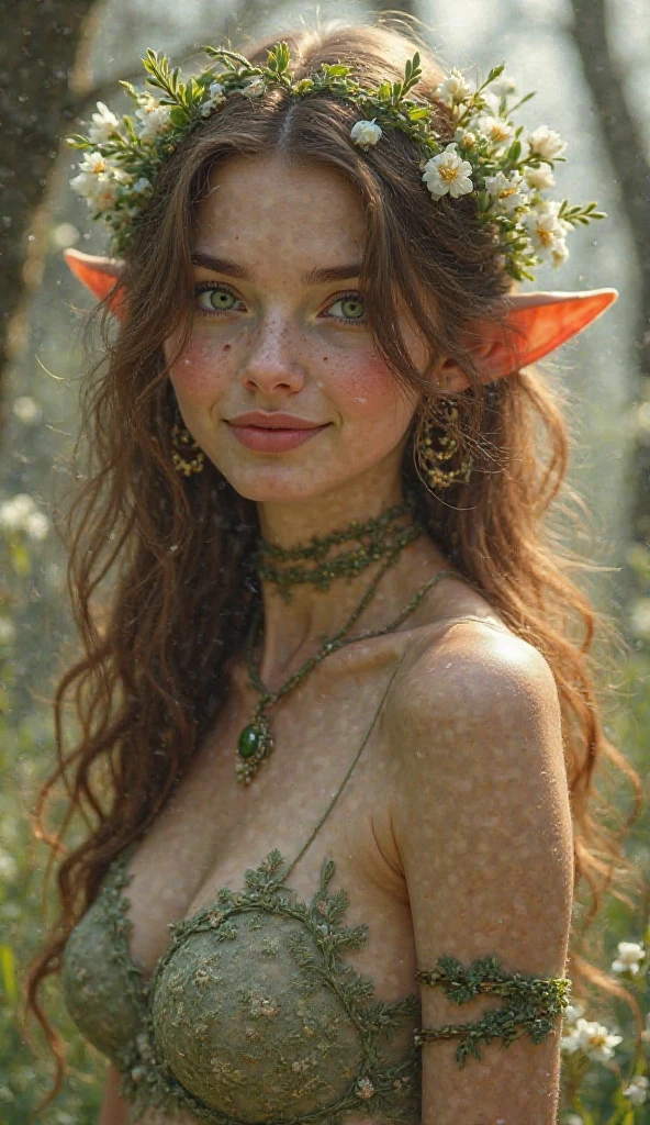 abstract colors, texture, film grain, skin pores:0.1 hasselblad dslr RAW photo, waist-high portrait, Intricate dramatic portrait of a beautiful female elven wizard, Arwen, (Natalie Portman:0.4), pronouncing a spell, full face, , exposed cleavagunbuttoned clothes, underboob, soft medium breasts, naked ones, naklly, cute face, firher hands, fireball, magic, passion, Sexy, standing on medieval fantacity (cobblestone street:1.2), foggy morning, shannara chronicles lotr gandalf Arwen hobbit willow concept art anna dittmann magali villeneuve marc simonetti, cinematic movie still frame, (analog style:1.3) (film grain:1.3)