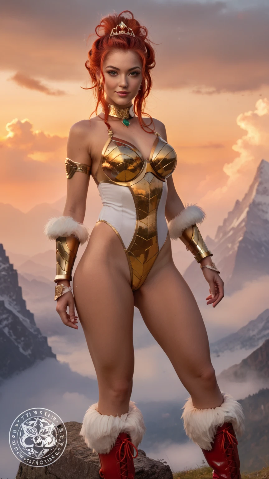 (masterpiece), (extremely intricate:1.3), (realistic), female (((anthropomorphic (lion, swimsuit, dreadlocks hair)))), dynamic pose, sharp focus, dramatic, award winning, cinematic lighting, volumetrics dtx, (film grain, blurry background, blurry foreground, bokeh, depth of field, sunset, interaction, castle in the distance ((iridescent red cape)))