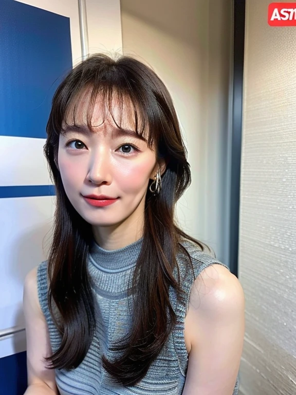 A Japanese lady, skinny figure, small breasts, extremely thin waist, beautiful face, beautiful eyes, natural make up, black long hair, wearing a tight grey dress, looking back for a viewer, 1girl in, solo, detailed face and eyes, detailed fingers and arms. Full body photo. Realistic, Photorealistic.