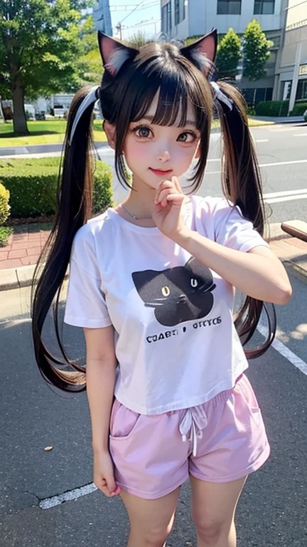 (In a pure white room with white wallpaper、A seductive pose、Posting on social media、A black baseball cap and a whiteＴOn the shirt、Stylish black trousers、Black sneakers、Japanese 36%and Ukraine 64%of mixed race children、Age 19、A beautiful and stylish woman、Her hair is pink ash gray and super long in twin tails, twisted and curly.、Eyebrows are thin, slightly thick and short、Those big blue eyes are so beautiful、His nose is high like an Englishman&#39;s、Plump lips) ［Fingers are not visible］(Always take photos alone)(I&#39;m very confident)(Height 178cm) (To portray with precision、Highest quality、Artistic composition、Super detailed、High resolution、Dynamic Lighting Effects、Golden Ratio、Silver ratio) Do your best to fulfill all these conditions.。