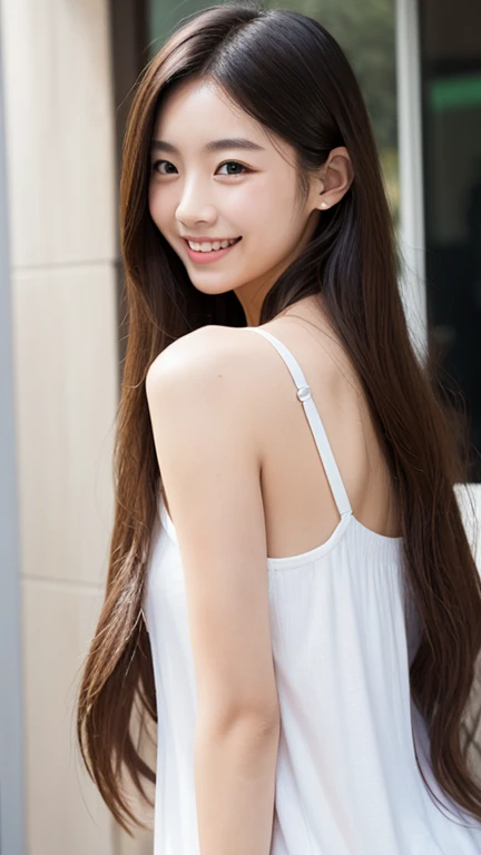 (((A real beauty))), RAW Photos, Black Hair、folder、Round eyes、False eyelashes、Straight Hair, Wavy Hair、correct、Moisturized lipstick、Striped Hair、Brown Hair、Blue Hair、(Gradient Hair)、Asymmetrical Hair、Hair behind the ear、Crossed bangs、Long Hair、((お尻までLong Hair))、Long Hair、Straight bangs、Smooth, silky hair、Hair up on one side、とんでもなくLong Hair、Light brown eyes、Ring Eye、Round eyes、Wicked Smile、A light smile、Cast a Shadow、(Extraordinary presence)、Atmospheric perspective、Backlight、Exposure、Lens flare、、最high quality、超High resolution、超High resolution、Very realistic, masterpiece、correct、Textured skin、high quality、最high quality、Awards、32k, 髪のfolder、Cunning、（A slight smile）、Shy laugh、Redness in the ears、correct、Subjective、Shine、360° View、Very detailed、超High resolution、解剖学的にcorrect、masterpiece、Emphasize the chest、High resolution、High detail、Long eyelashes、A slight blush、Compensate, I want to take off my clothes、（Hands on hips）、Captivating pose、Shooting from a distance、Various angles of view、Hair blowing in the wind、Nikon、wide shot