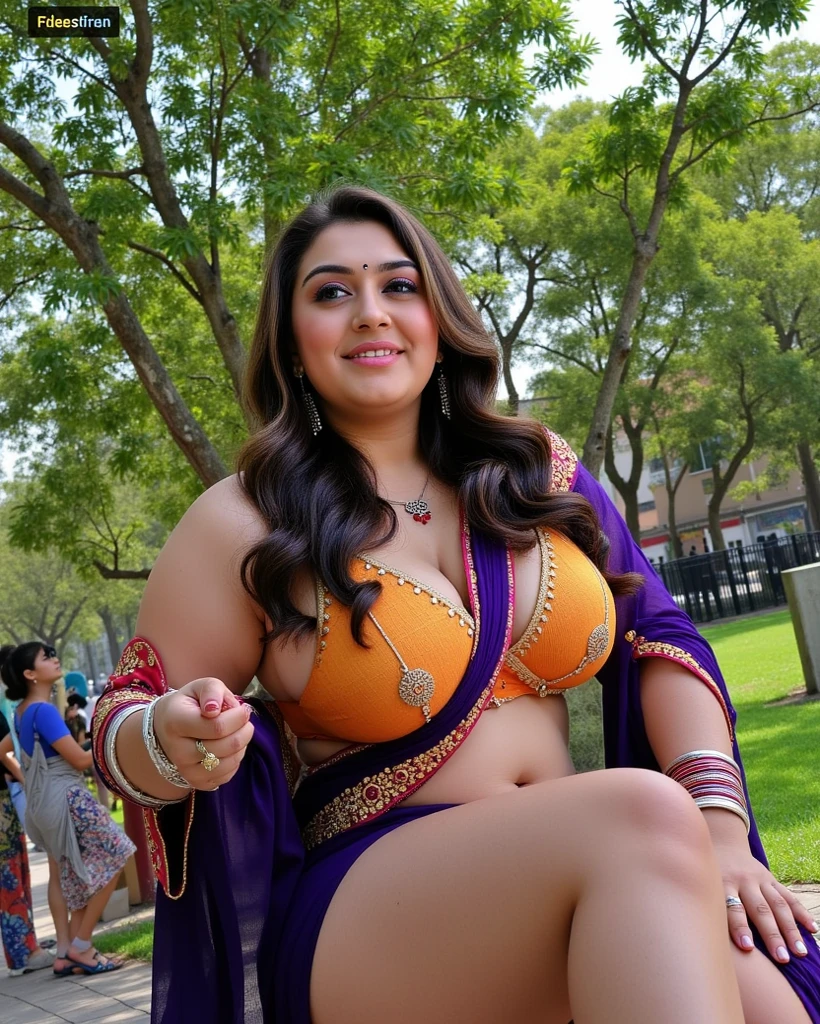 hot , Indian jewelry, looks gorgeous pretty, Indian chubby goodness, sexy hair style,  smiling, busy street in UK