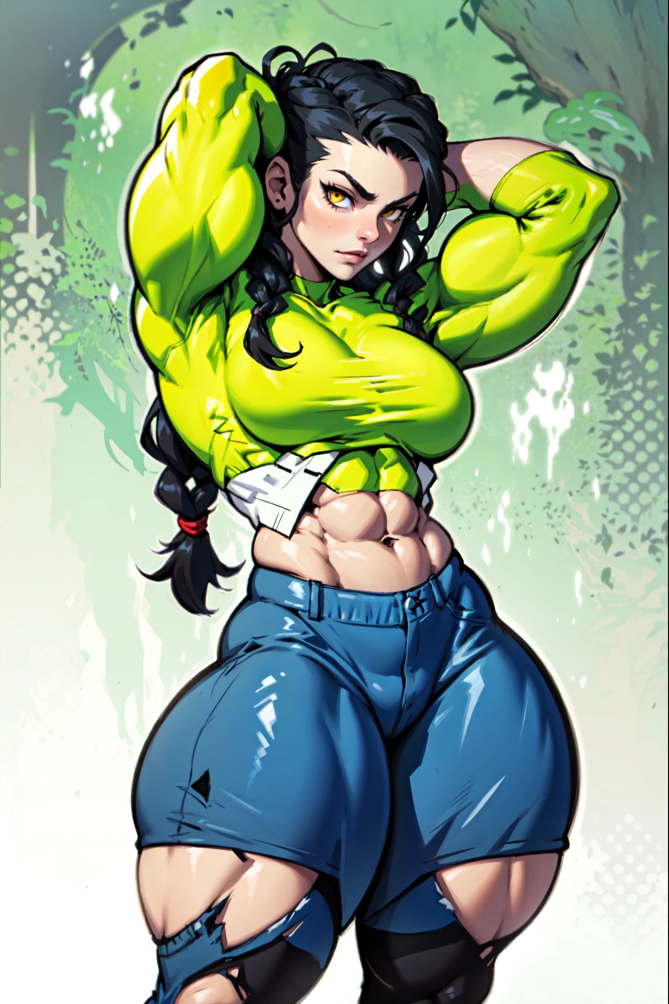 1girl solo black hair yellow eyes very long hair pale skin muscular muscular muscular muscular toned body huge muscles thick thighs girl tight clothes angry blushing messy hair tight shirt long sleeves thick thick thick thick (gradient hair gradient hair gradient hair gradient hair gradient hair gradient hair) (gradient hair gradient hair gradient hair gradient hair gradient hair gradient hair)