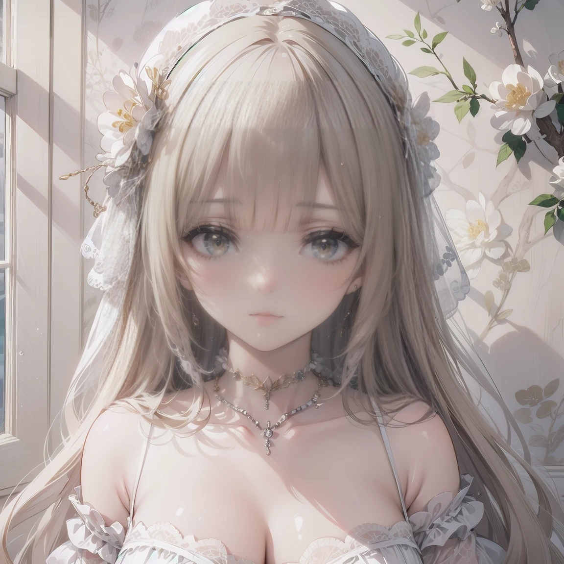(masutepiece: 1.3), (max resolution: 1.2), (Ultra HDTV: 1.2), cinematric light, 8K resolution,
Detailed eyes and skin, detailed facial features, , (Sharp Focus: 1.2), (Focus on Face:1.2),Perfect Style, Beautiful face, acurate, Anatomically correct, Highly detailed face and skin texture, Detailed eyes, Double eyelids, Thin eyebrows, Natural cheeks, Glossy skin, Fair skin: 1.2, (Glossy lips: 1.4),、 (Shy look: 1.2),Highly detailed facial and skin texture, Detailed eyes, Double eyelids, Natural cheeks, , shiny lips: 1.4,Exposed cleavage、(A large amount of sperm in the chest:1.4)(Large amount of sperm in the thighs:1.2)、
red blush、humiliated、impatience、dismay、Frightened、glares、Tears、embarrassed from、Open knees、open one's legs、Masturbation behavior、masturbation、rubbing the genitals with fingers,,,,,,,,,,,,,,,、
White underwear、White bra、Shiny little earrings and necklaces、、Disheveled clothes、Dressing、Exposed panties、Wearing sweat、sodden、Sheer underwear、
25 years old, Neat and clean woman 、Wavy Hair、 Semi-long hair, Big, upturned breasts, Sitting on the floor, chies、a blond、Green ash eye,(weddingdress:1.5)、veils、