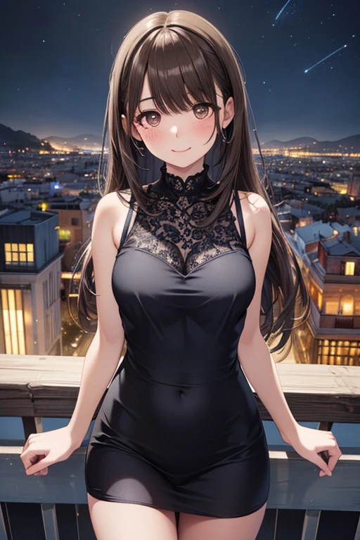 (masterpiece:1.3, Highest quality, Ultra-high resolution, Very detailed), (Realistic:1.1, photoRealistic:1.4), Beautiful illustrations, Perfect lighting,Written boundary depth, Beautiful detailsまでこだわった髪, Beautifully detailed face, Beautiful details, Beautiful clavicle, Beautiful body, Beautiful and juicy breasts, Beautiful thighs, Beautiful feet, View your viewers, 1 Girl,Perfect Face, (Perfect Anatomy, Anatomically correct), Cute and symmetrical face、、((Shiny Hair)),(Beautiful views),(Outdoor, Blurred night cityscape),(かわいいsmile, smile)、Sexy Body、(masterpiece),(Highest quality:1.3),8K,Very clear,(Ultra-realistic), One Girl,Wide Shot,((Large Breasts)),Wide Hips,Beautiful feet, Captivating woman、(masterpiece、Highest quality、Very detailedな)、((1 Girl))、((Black hair twin tails))、black eye、((とてもLarge Breasts))、Cleavage、((((Short tight fitting strapless mini dress))))、((Beautiful body lines))、((Sexy))、(((Prostitute)))、Cowboy Shot、