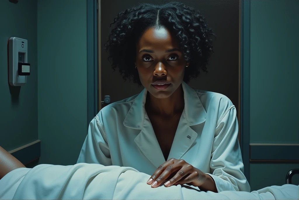 (photorealism:1.2), beautiful and hot Black woman, curly hair, beautiful body and legs, beautiful nose, thin face details, beautiful face, Closed eyes, dead on mortuary, lying, sexy pants white t-shirt and Black shorts, hiper realistic, hiper detailed, she is falled out with 1 gun shot in head, blood in The body and blood dripping from head and mouth