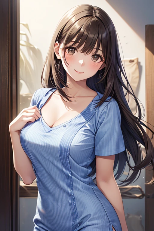 girl, Sweat, vapor, Center of chest, shy, Great hands, Looking at the audience, Cute Smile