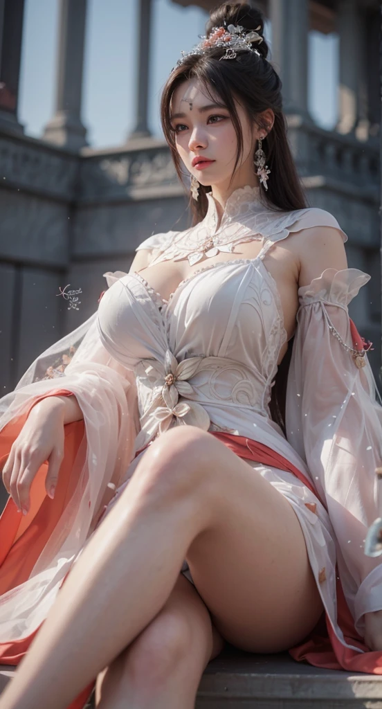 realistic, 1gril, per HD, 12k, wearing Allstars shoes, slim body, rather big body, six pack body, big round breasts, no clothes, beautiful breasts, looking at the camera, sitting on the sofa, long black hair, facial details, detailed person, body details, clothing details, hair details, body details, body details, breast details, vagina details, clothes, eye details, sweat details, water details, pose (knees bent and legs wide apart) whole body