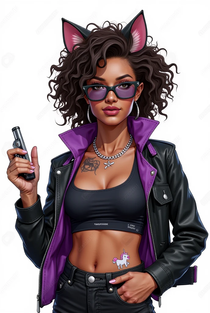 drunken beautiful woman 1girl as delirium from sandman, (hallucinating colorful soap bubbles),
abs, fit, thin, wearing a black crop top jean jacket and jean shorts, punk rock, tank girl, high detailed, 8k