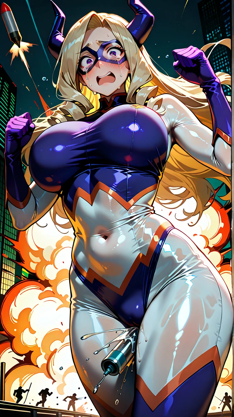 Black long hair in wind, smiling young girl, Digital Painting, Superhero, Muscle Girl, Korean idol face, Pose,close up fist raising, Raise your arms, ((From above)), 1 ((Raise your knees)), Behance Contest Winner, Afrofuturism, Synthwave, neon, glowing neon, tight ((((sagging massive breasts)))), mini skirt with frill, Fluttering cape, ribbon, intricate micro bikini, Large areola, Big nipples, Sweat, glossy silky skin, ((smile)), Thick waist, cosmic sparkling in space, Real Background, frying, in dynamic Perspective,in (:Realistic:0.5) detailed coloring finished, 4K much more,