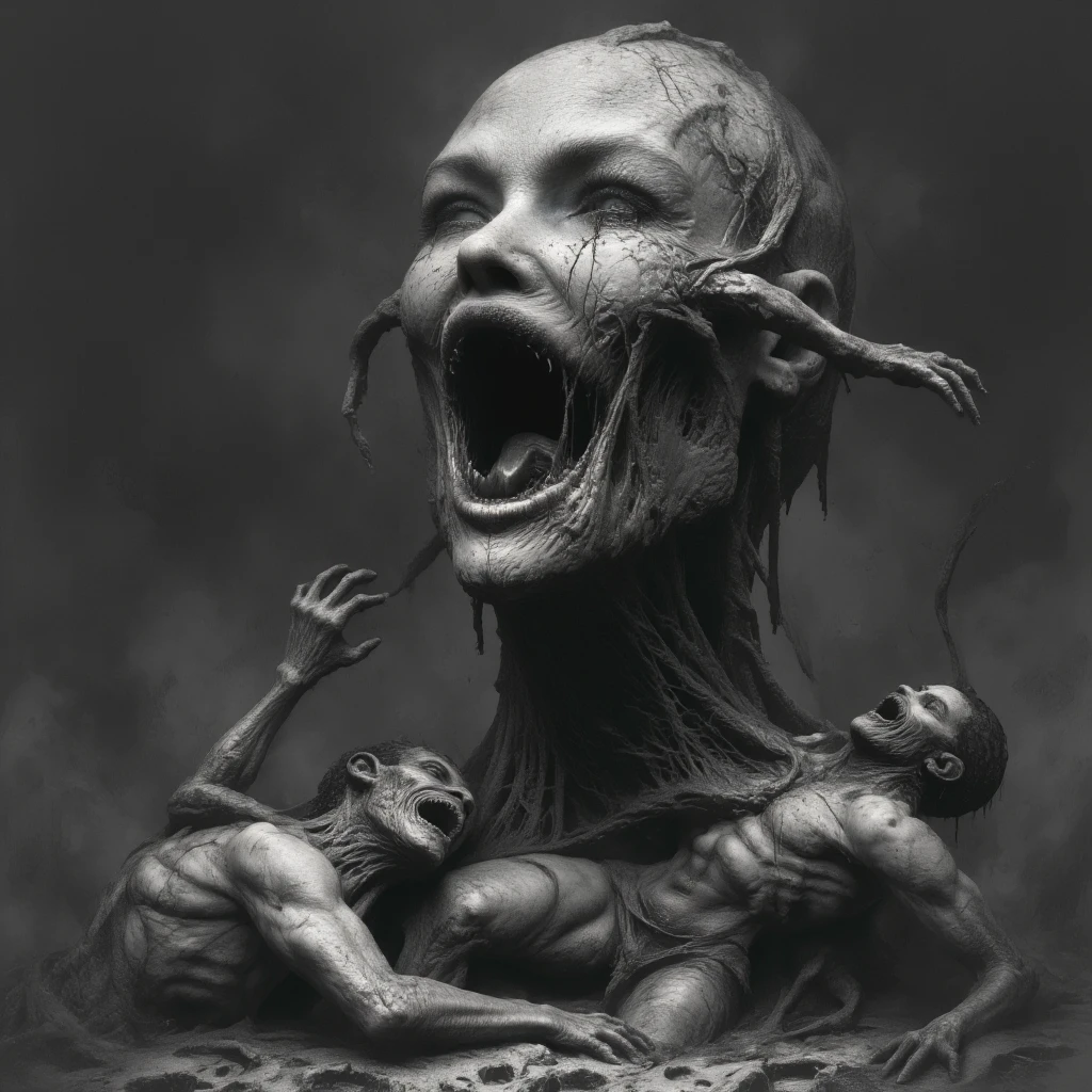 Bio mechanical cyborgetic hr giger Xenomorph queen hybrid girl, gruesome horror core