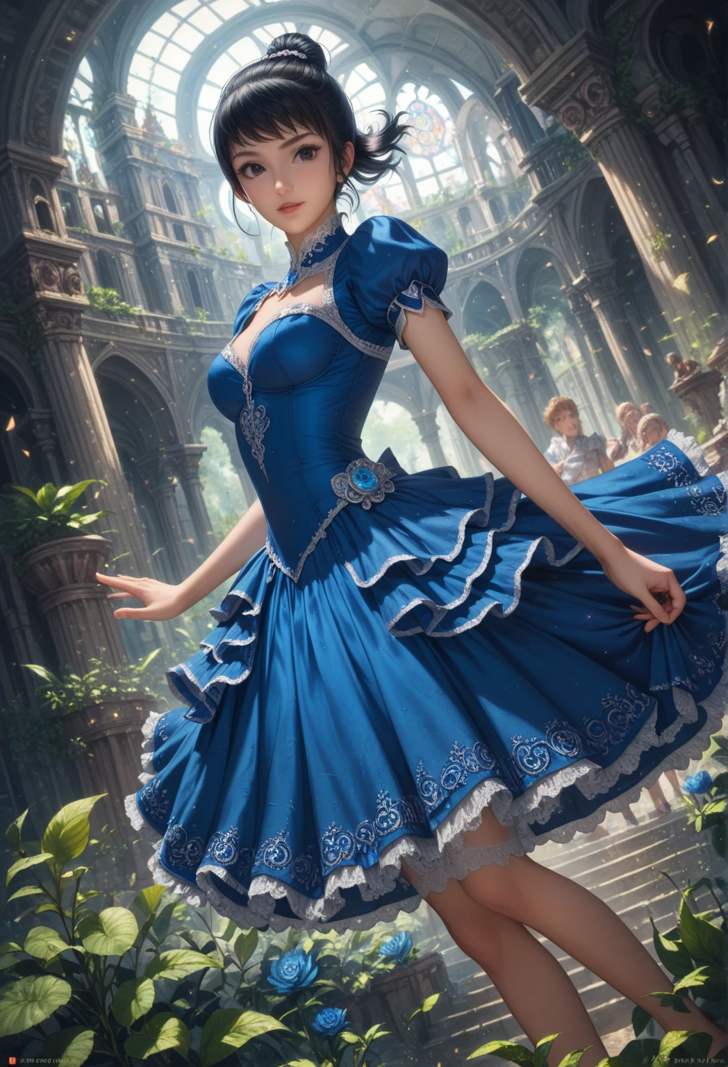 breathtaking An exquisite and breathtaking painting captures a delicate figurine, a porcelain ballerina, beautiful woman. The full-body standing figure appears to be suspended on a glowing pedestal, her light sparkling eyes seemingly alive with energy. Her intricate armor is composed of scaly gelatinous mosaic parts and delicate mechanical components that shine like LED lights in the dark. An old steampunk toy shop in the background, its dusty texture adding a sense of nostalgia and age to the scene. it showcases the beauty and complexity of steampunk aesthetics like never before. vibrant colors, style of Piotr Foksowicz and Andrew Ferez, embedding:SimplePositiveXLv2.safetensors, . award-winning, professional, highly detailed