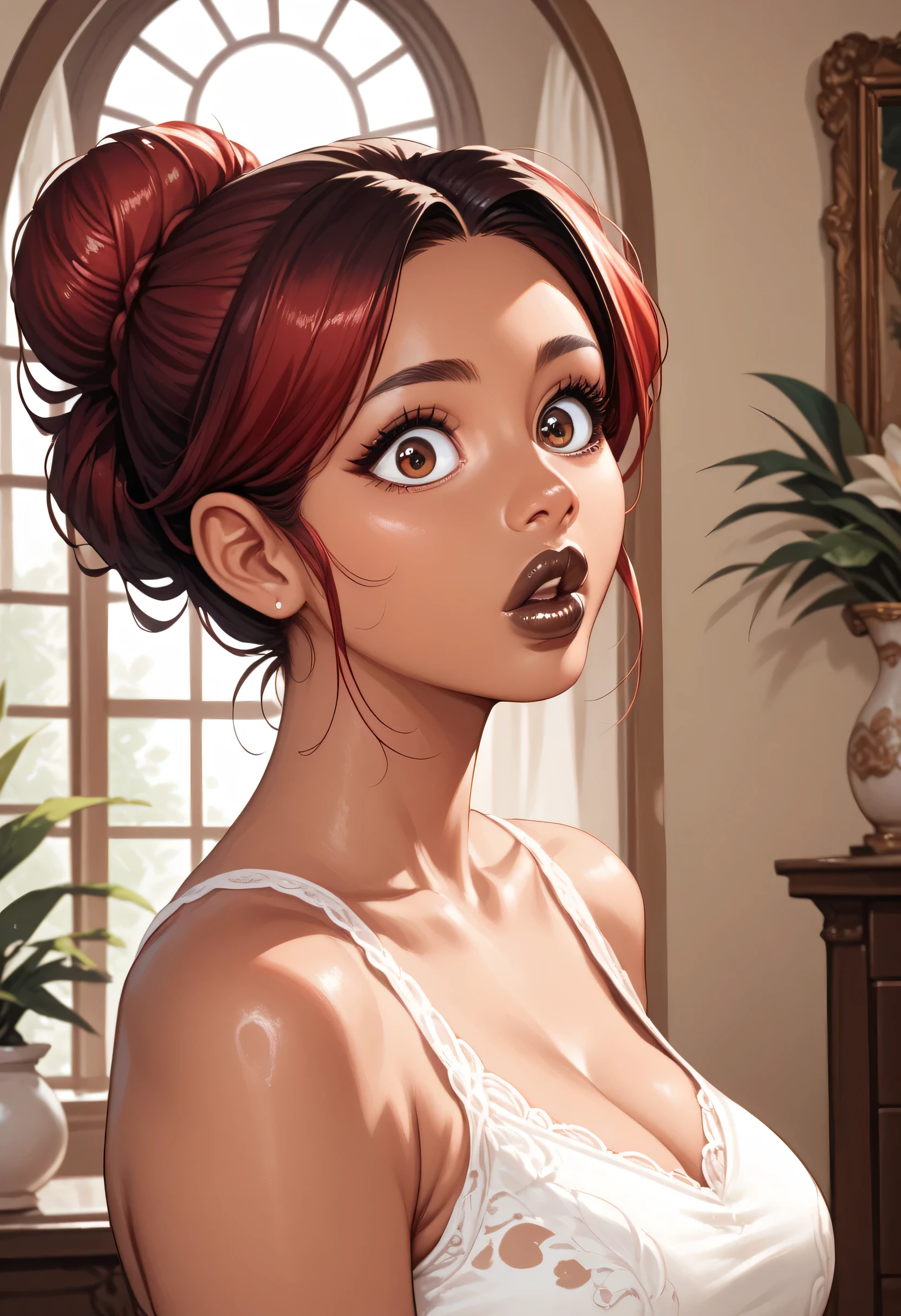 tan skinned woman, light brown skin, brown curls, brown hair, curly hair, curls naked, orgasm face, nipples, dark nipples, floating hearts, red lips, naughty, naughty face, ahegao, endured face, torogao, drooling, moaning, flustered, full blush, heart in eye, cum-soaked, vaginal penetration, front-facing view, open mouth, blush, tongue out, expressions, ear blush, doyagao, flustered, moaning, torogao, endured face, ahegao, naughty, red lips, full-face blush, motion blur, ray tracing, glowing light, image fill, anatomically correct, anatomically correct, retina, masterpiece, high details, highres, 16k, HD