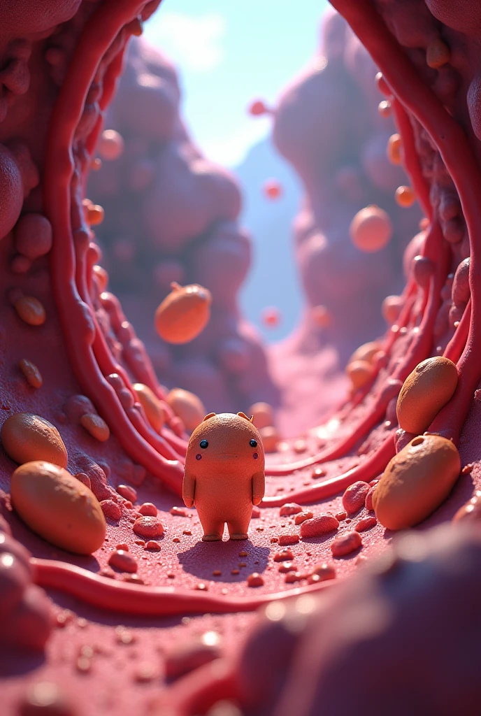 Create an animated image of the walls of the intestine to show to children