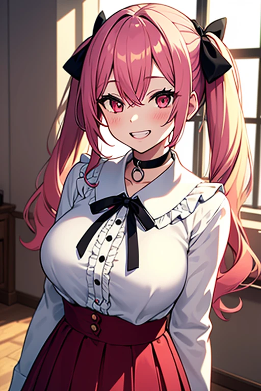 (best quality:1.3), Yuno Gasai , ((lingerie)), long hair, pink hair, smile, low twintails, yuno gasai, (Black, Lilien Tailcoat Black Pure Rose:1.37), (large breasts:1.5), 1girl, red eyes, (night:1.1), (evil eyes:1.1), Ladies Lace Up Boots, blood, (black trousers:1.1), (out door:1.5), (top hat:1.5), (evil:1.5), jack the ripper, (blood on body:1.5), (evil eyes:1.4), 4k, 8k, killing, best quality, masterpiece