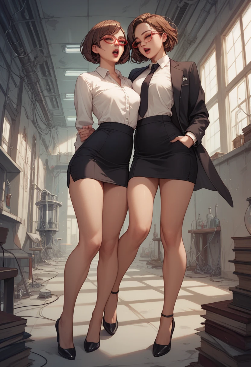 Flesh-colored stockings short skirt professional attire,No shoes