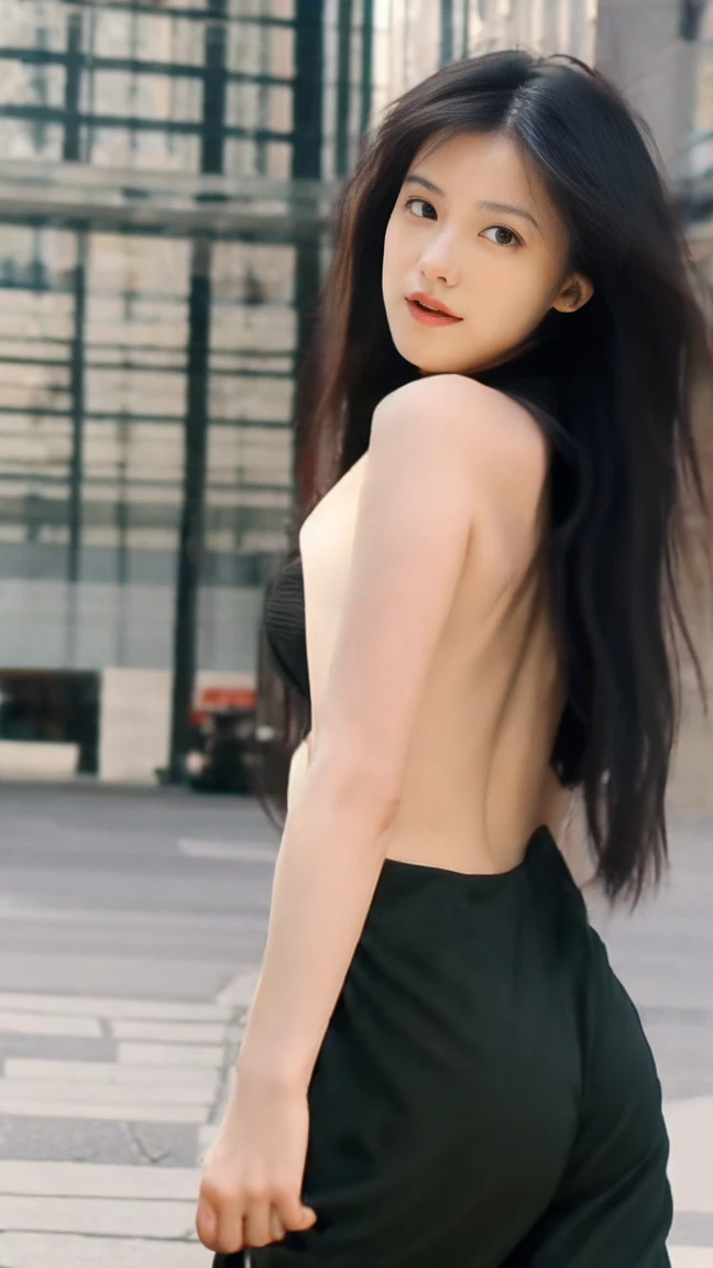 ((1girl)), in naked, instant camera flash, pose at Street location, no make up, small breasts, various angle, ((faced focus)), 24 years old, Beautiful Korean Girl, standing pose, (nsfw:1.4), realistic light, realistic skin tone, happy, (outdoor:1.2)