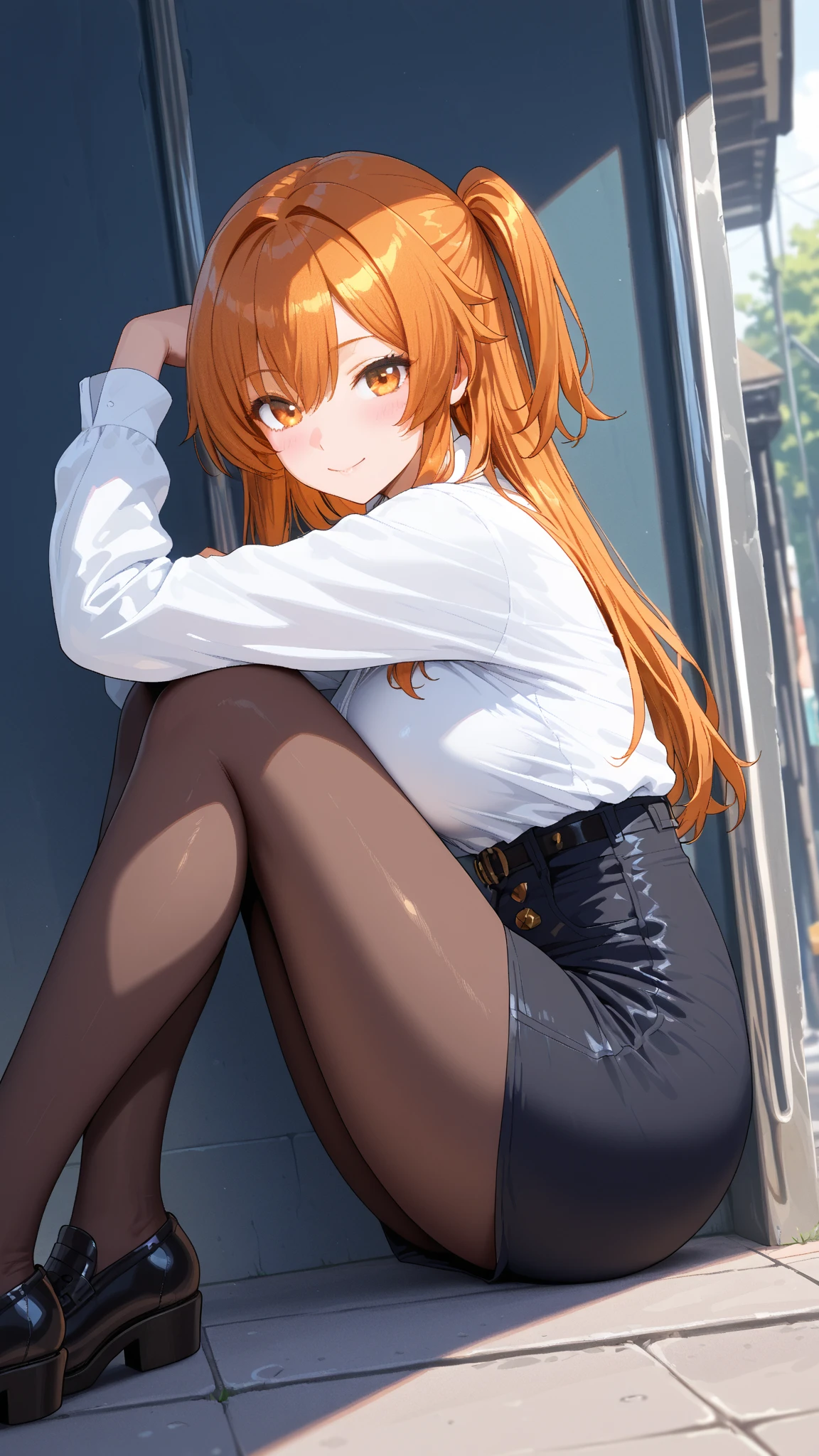 (masterpiece、top-quality:1.2)、Cowboy Shots、独奏、女の子 1 人、Alena \(DQ4\)、A smile、looking at viewert、((Office Suits))、((pantyhose))、((Black miniskirt))、((pencil skirts))、((Holding a skirt))、((Show underwear))、((whole body Dripping wet))、((Black underwear))