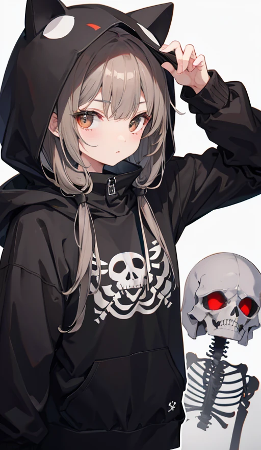 Anime-style image of a woman with white hair and black clothing, Cute 3D anime girl render, Cute anime waifu in a nice dress, Anime VTuber Full Body Model, Anime girl in a hoodie, Highly detailed characters, Official character art,exorcist,Bobcut,Hunter,sweets,Crying face