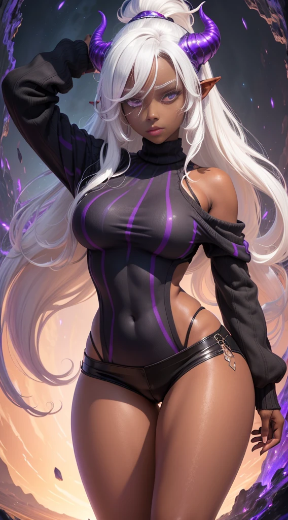 dark-skinned female+++++, detailed eyes, sparkling eyes, close-up , pink eyes, full lips, +thick lips, big breasts, blonde hair, piercing, long hair,flat stomach, long eyelashes, lipgloss, smirk ,looking at viewer , HD++ , pink crop top , standing over viewer ,thong++ cleavage ,nipple slip, dark room , pink bra , pink panties, lace trim++