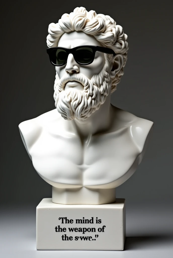 Create an ancient Greek-style sculpture depicting nude Stoic philosophers, focusing on a bisexual woman of classic beauty and modern sensuality. The image must have the following characteristics:Fones de Ouvido: Grandes e modernos, com um design detalhado que mostra a habilidade do escultor em combinar o antigo com o novo.
Mesa de Som: A mix of modern technology with classic Greek elements, incluindo botões e sliders carved with precision.
Corrente de Ouro: A sturdy chain hangs from the figure's neck, esculpida com textura realista.
Clear glasses: the glasses, made of translucent marble, add a touch of modernity to classic sculpture.
Cabelo Rasta: Longos dreadlocks caem sobre os ombros e a frente do rosto, adding an exotic and contemporary element to the figure.
Main Figure Bisexual Philosopher ,Seios: Lindos e bem detalhados, carved with precision.Corpo Perfeito:ideal proportions, with defined musculature and realistic anatomical details.Coxas Largas: Bem modeladas, transmitting strength and sensuality.Braided hair: Cabelo rasta, braided and falling forward elegantly.Sensual Expression and Poses**: Poses que sugerem erotismo e sensualidade, with a serene and seductive facial expression.
Estilo da Escultura Nua: Totalmente nua, carved in classical Greek style.Gold Chain Glasses: Um detalhe moderno contrastando com o estilo antigo.Ambiente e Fundo:Fundo Branco Liso:Para destacar a figura esculpida.Gold Coins Scattered on the Floor: Detalhadas e brilhantes, adding a touch of opulence to the setting.Paleta de Cores: Black and white for a classic, dramatic contrast, com detalhes dourados nas moedas e na corrente.Qualidade da Imagem,Resolution: 4K to 8K for maximum clarity and detail.Detalhamento: Muito detalhado, destacando cada aspecto da escultura, from skin texture to modern elements.