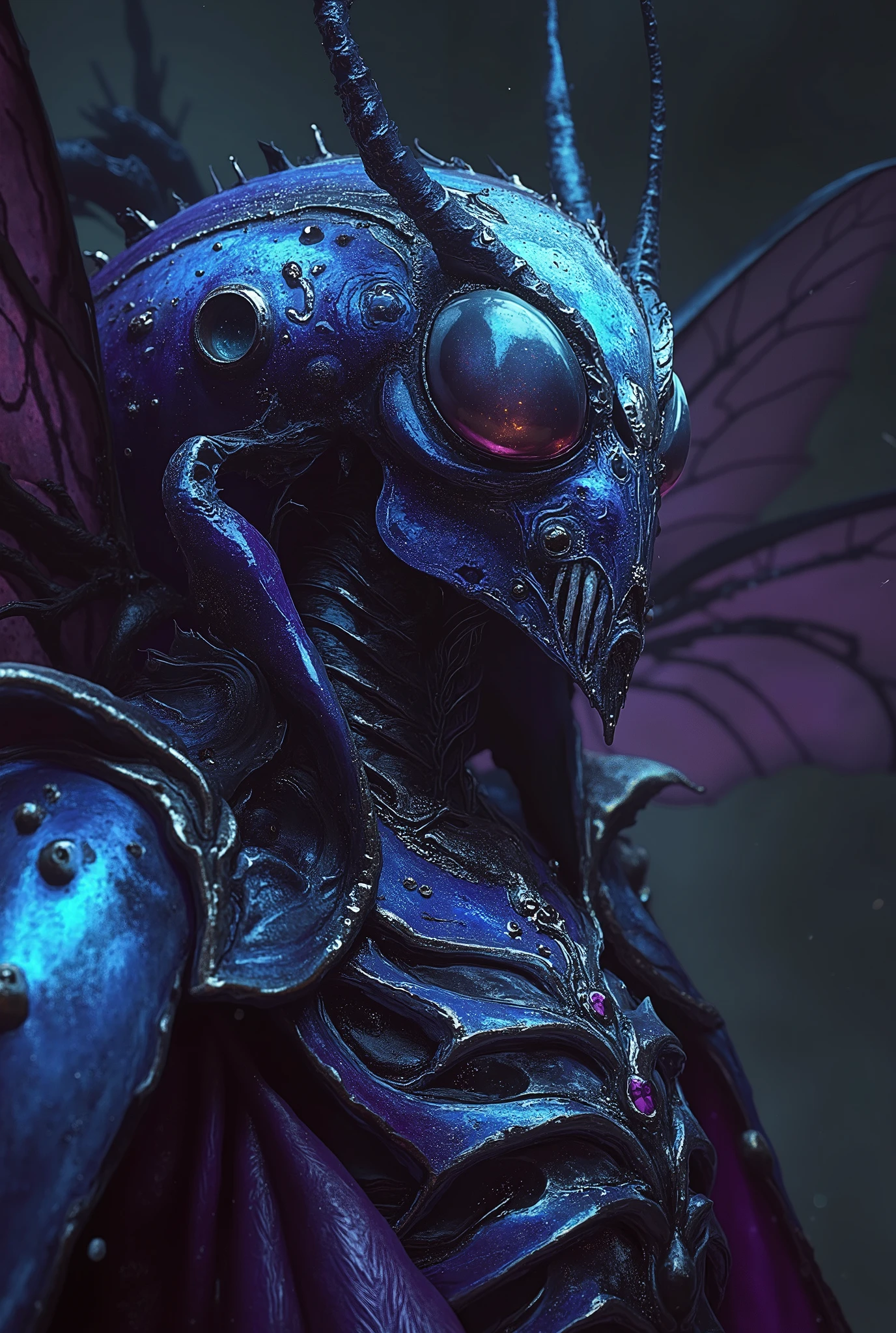 (Best Quality, 4K, high definition, masterpiece:1.2), (super detailed, photorealistic looking happy:1.37), photo taken by professional photographer, a beautiful, extremely sensual queen of bugs, detailed facial features, elegant posture, alluring expression, best quality, 4K, high resolution, photorealistic, HDR, UHD, studio lighting, vivid colors, fantasy scene, dark atmosphere, dramatic lighting, intricate details, macro photography, insect portrait, neon colored