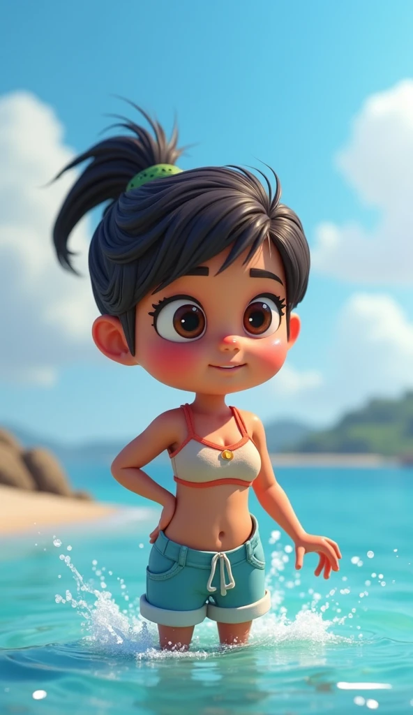 Vanellope,swimsuit,beach,crotch view