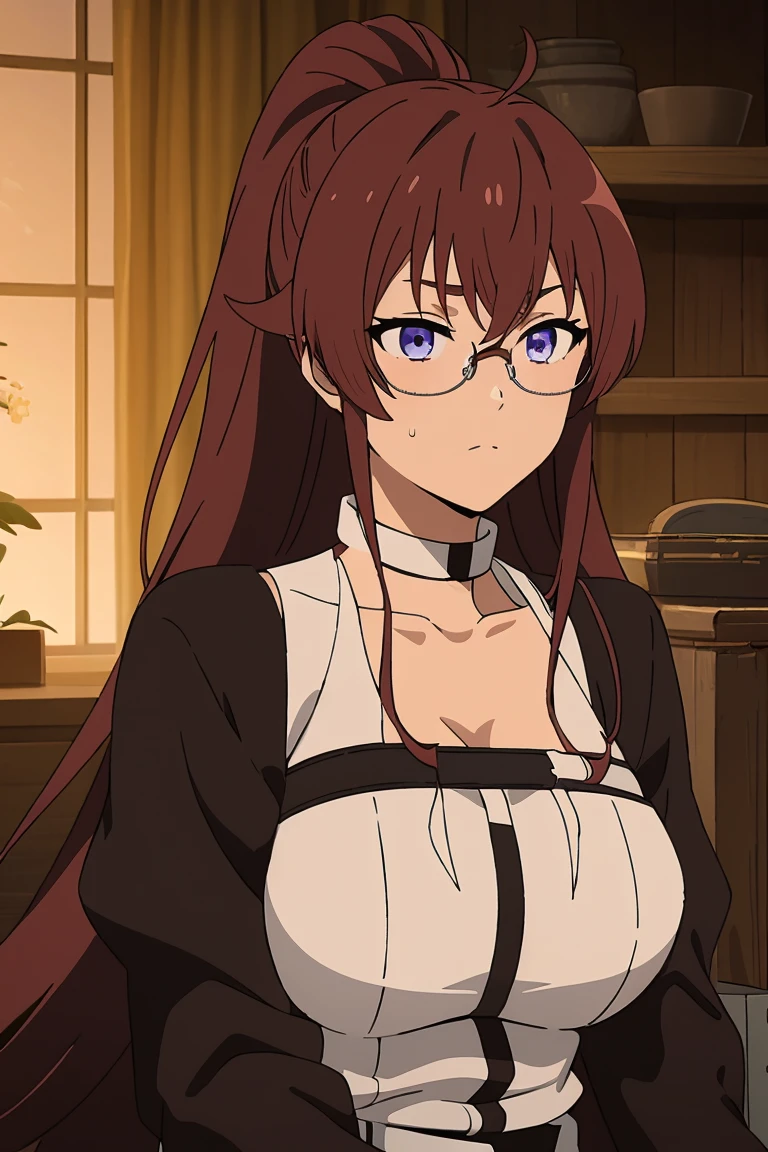 mature women,milf,large breast,beautiful face,long hair, shiny hair, green eyes,high detailed,red hair, hair over one eye,masterpiece,cowboy shot,perfect anatomy,cleveage,dynamic pose,Blue gold Knight armor, skirt,hair ornament,motherly,open shirt,embarrased expresion,