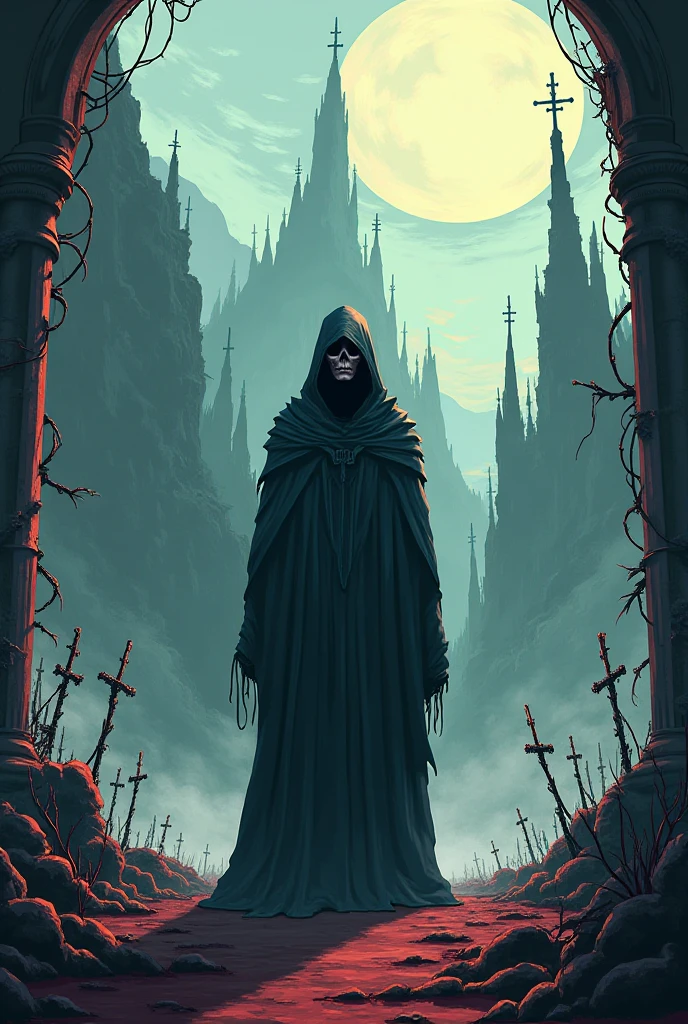 1girl,
hood
glowing eyes
dark
shadow
dim light
tombstone,
perspective
from above
(by Ben Templesmith)