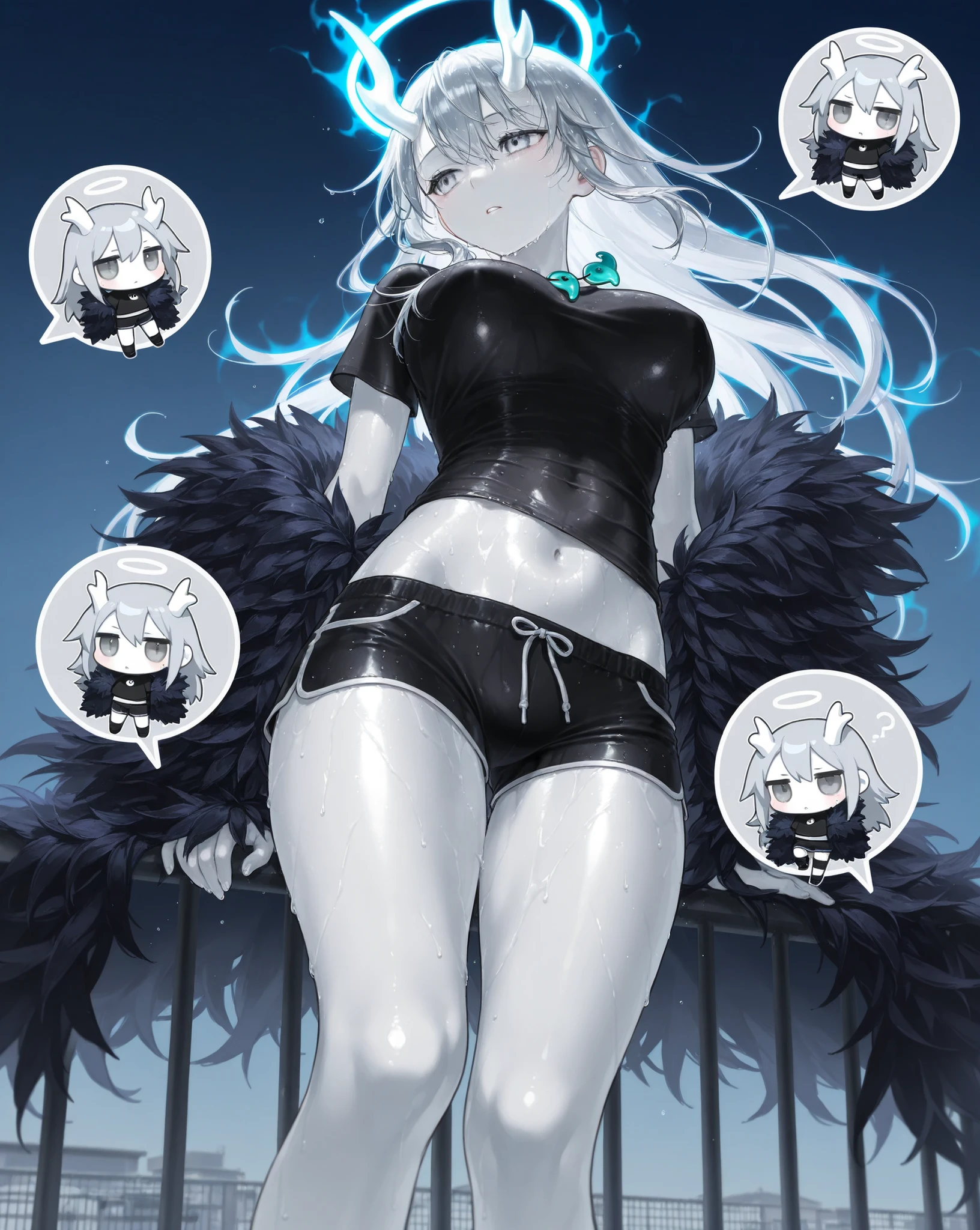 a pixel cat girl is standing with it's eyes open and smiling at the camera with an octopus like tail on her body, on a wall chained in a stone prison pretty ragged anime characters together over one another over the top of them a hard light blushing lewd face while wearing very tight boots micro leaf bikini, standing an animated figure with white skinny body a bread and a goey goop behind her is speech bubble