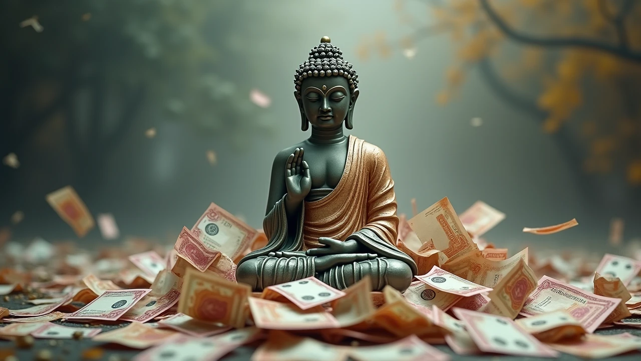 Close-up, huge Buddha avatar, Buddha light shining, golden light