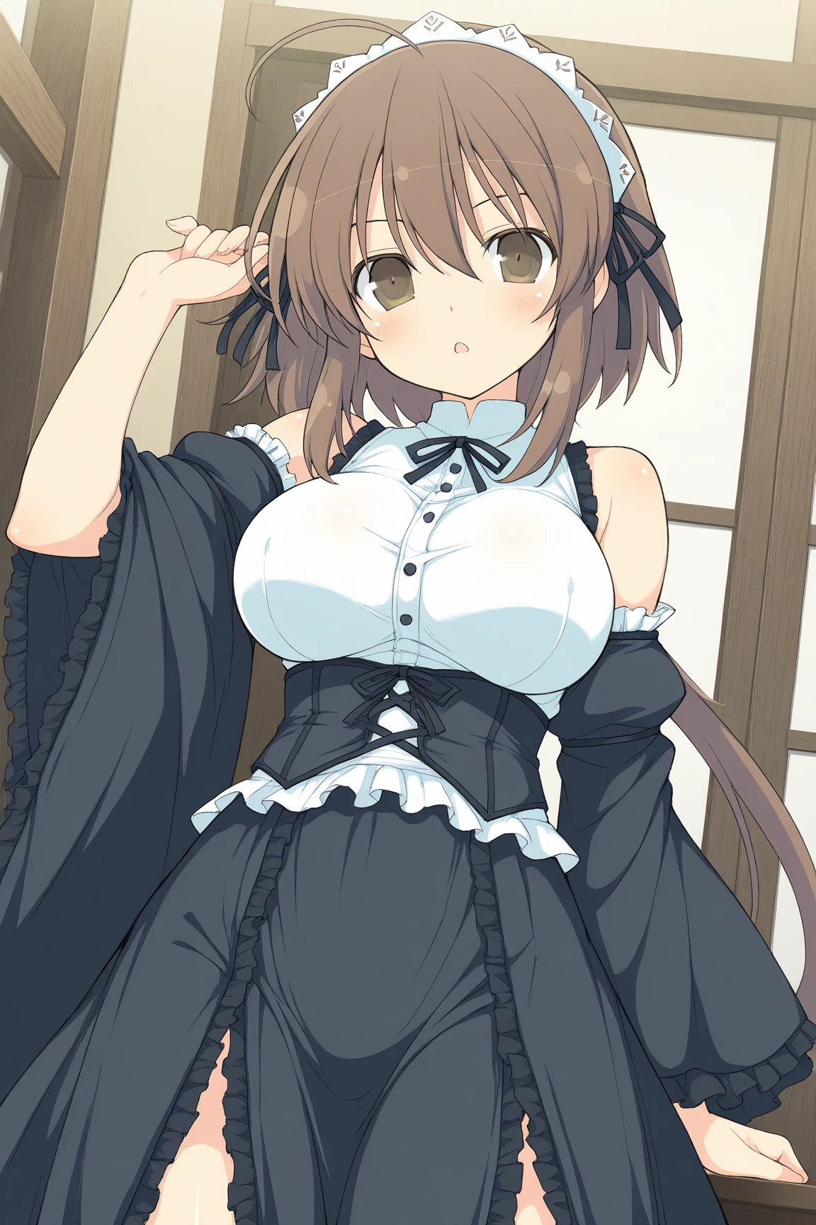 nsfw,((one man and one woman,having sex)),on stomach,from behind,On all fours,vaginal penis,bare chest,show off your nipples,linnie, bangs, (purple eyes:1.1), twintails, hair ribbon, pink hair, horns, black ribbon, demon horns,long sleeves, dress, ribbon, frills, puffy sleeves, black ribbon, juliet sleeves,Highest image quality,masterpiece