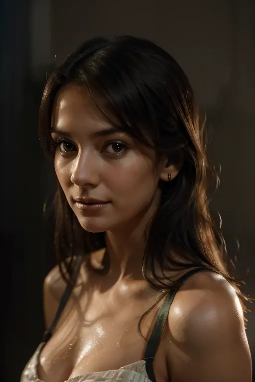 A breathtkain cinematic photo of a 40 year old woman with Arab and Asian features, beautiful, wearing a slight smile, fair-skinned, broad shoulders, large chest, long black hair, mysterious gaze, long neck, small nose, perfect, pink lips, delicate eyebrows, long eyelashes, perfect body, detailled skin texture, (blush: 0.5), (goosebumps: 0.5), epic hollywood film, ((best quality)), ((ultra resolution)), ((photorealistic: 1.4)), (intricate details), makeup: 1.5, facial details, front view ((uniform, teatcher costume))