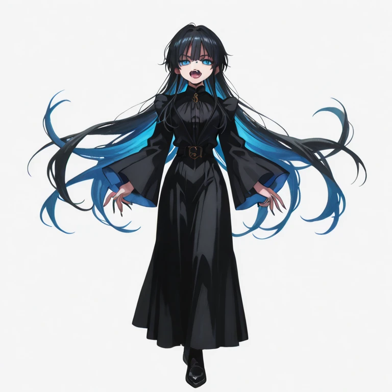 ((pixiv)),(Color Field),(Fantasy),(masterpiece_portrait),only 1 girls,Cool Beauty,expressionless,curvy,large breasts,sharp face,Dark hair,long hair,hair between eyes,spiked hair,half-closed eyes,blue eyes,Closed mouth,devil Horns,reaching out,cowboy shot,standing,dark Dress,Golden Artefact,Golden Accessory,ninja,choker,Bulgaria