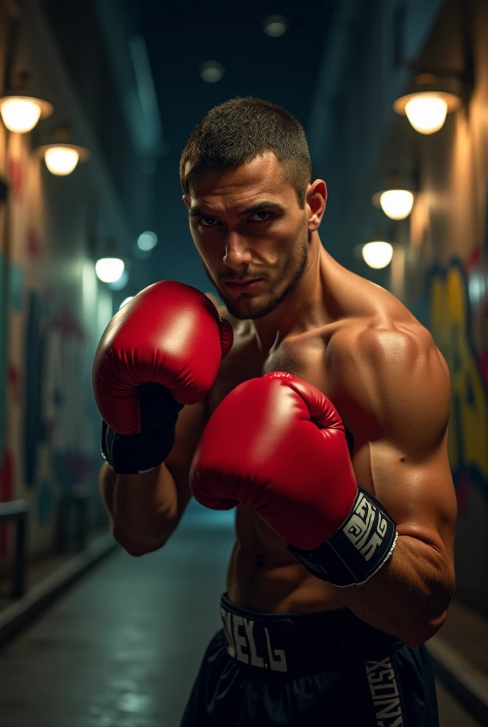 Handsome young boxer knock out