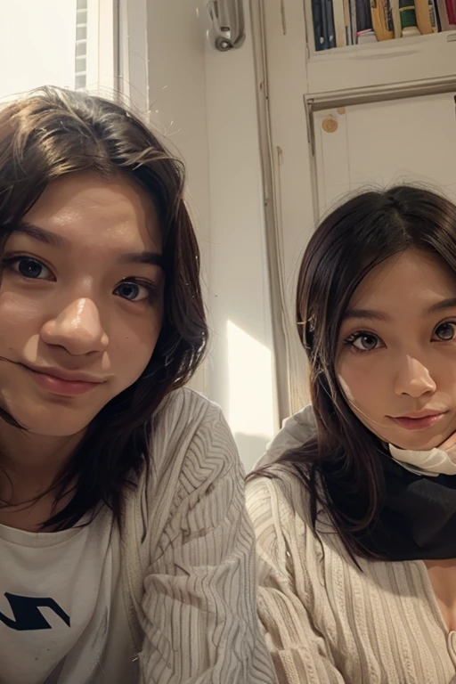 17 year old Japanese girl and her sister take selfie on the computer