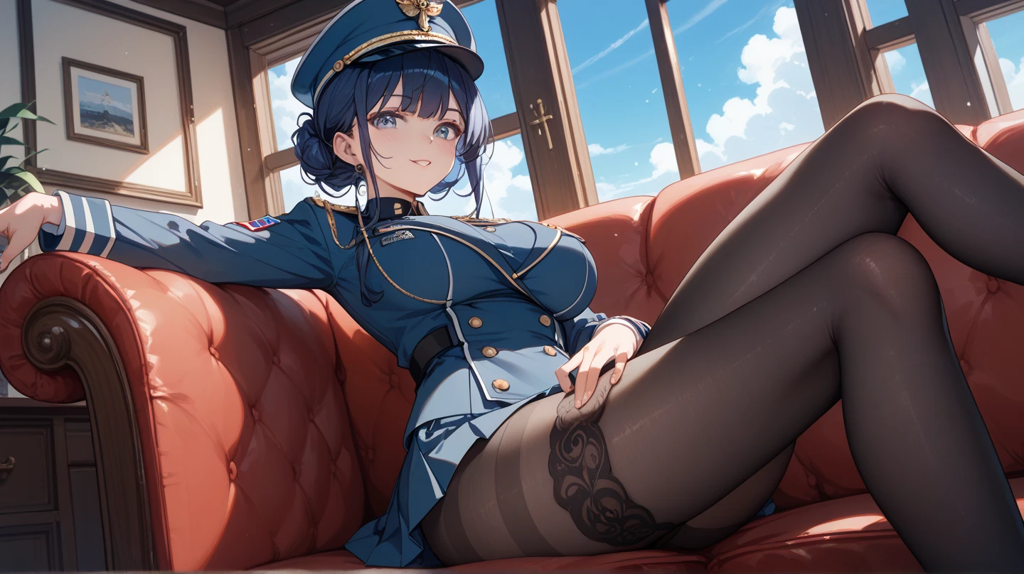 Ton \(Stil), nur konzentrieren, Vordergrundfokus, 1girl, Kleid, Haube, Maske, Hohle Augen, Haube up, blue Kleid, Hair over one eye, pinkes Haar, lange Haare, Thigh stockings, Sleeves to fingers, Sleeves past the wrists, big , (Hand auf dem eigenen Oberschenkel, Sitzung), no underwear 1.4, Beine gespreizt, zeigt Vagina dem Betrachter 1.4