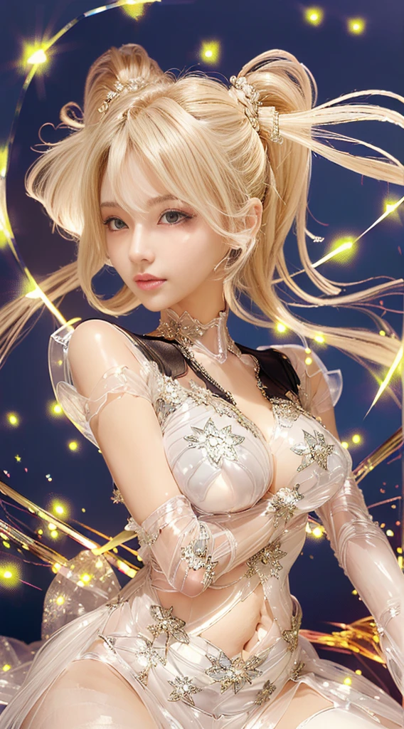 Super beautiful glowing big eyes、((masterpiece)), ((top-quality)), (ultra-detailliert), ((ighly detailed)), 4K, (8K), Sailor Moon, long Brond Hair, The aesthetics of Sailor Moon, dreamcore, Aesthetics of pleasure、A slight smil