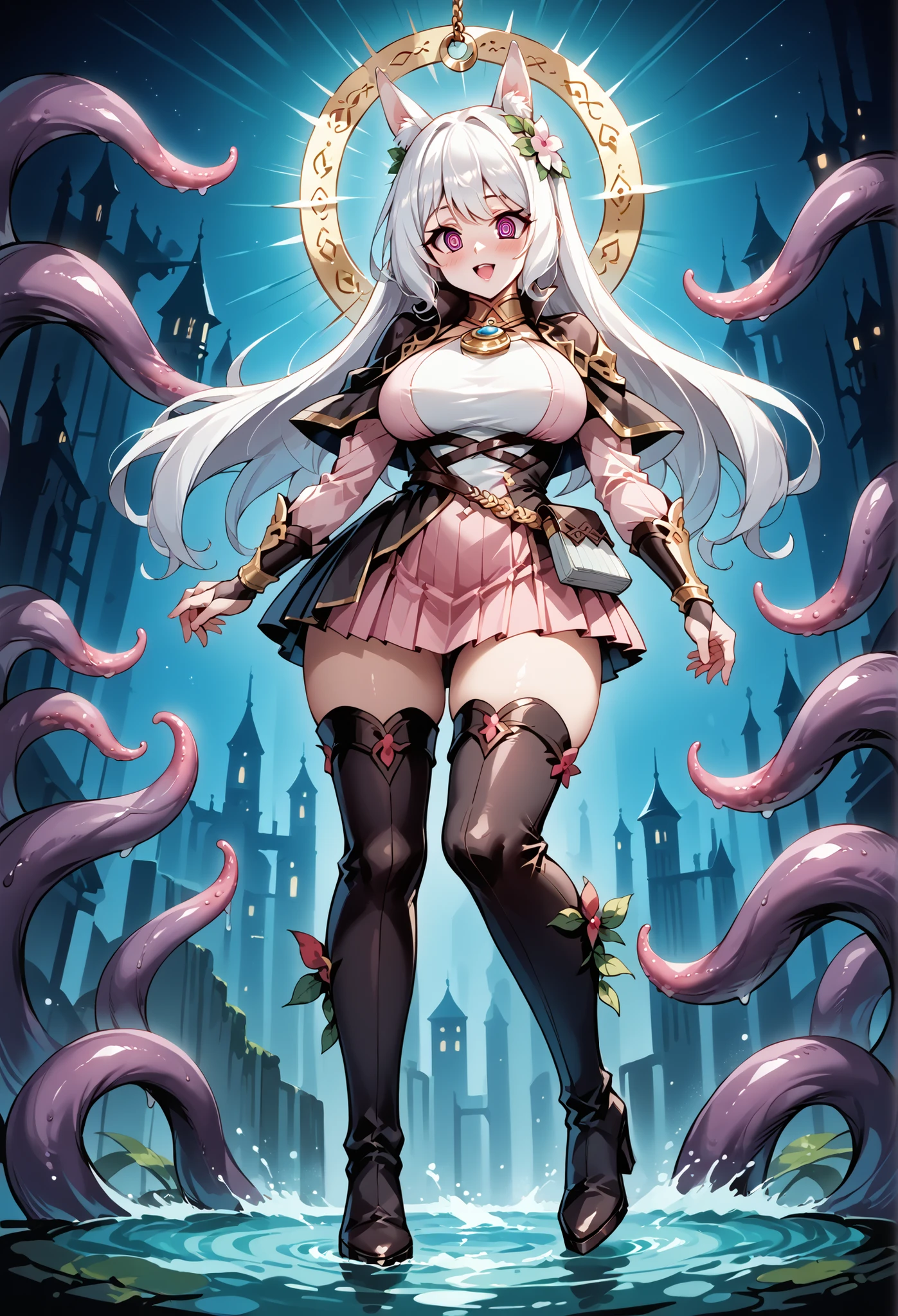 score_9, score_8_up, score_7_up, source_anime, 4K,perfect fingers,(perfect hands, perfect anatomy),prefect lighting, very aesthetic, intricate details,highly detailed background, masterpiece, high quality, best quality, high resolution,
1 girl,solo,Kokoro(Princess Connect, White Hair, large breast,,
wearing ((Dark pink bodysuit, Pleated skirt, Bridal Gauntlet, Thigh-high stiletto boots, Long gloves, )) ,,
(Hypnosis, Hypnotic state), (Hypno Wave), (Fall into pleasure), (corruption), Dark Side, (Dark Side), (One mature woman, Model-like body), Tentacles enter through the ears, Tentacles bind the legs, Spread your legs, Entangled in tentacles, Randomly changing pose,