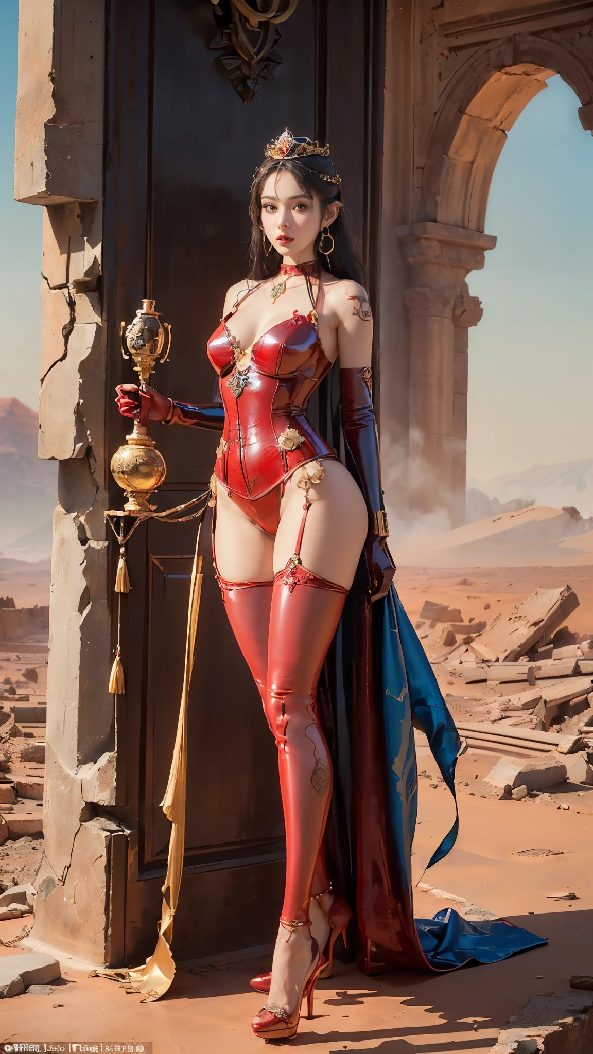 (1 Woman, Arabic ethnicity, Muslim, wearing a silk hijab, crimson red bikini, stockings, 7-inch high heels), makeup, glossy lips, voluptuous breasts, polished nails, tatto under her belly button), official art, unity 8k wallpaper, ultra detailed, beautiful and aesthetic, High quality, beautiful, masterpiece, best quality, (zentangle, mandala, tangle, entangle:0.6.