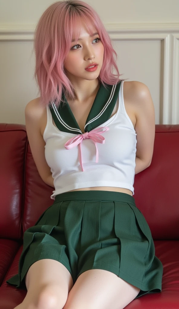 from above, face close-up,holding popsicle,popsicle_licking,lickinng,tongue_out, open_mouth,ice-cream,masterpiece,best quality,1girl, blush,,momo_velia_deviluke, to_love-ru, to_love-ru_darkness,1girl,purple_eyes, pink_hair, short_hair, breasts, demon_tail, green_skirt, hair_flower, hair_ornament, sainan_high_school_uniform, school_uniform, shirt, skirt, tail, tail_fondling, thighhighs, white_shirt, black_thighhighs,,in desert,surrounding by flowers,falling_petals, petals,,