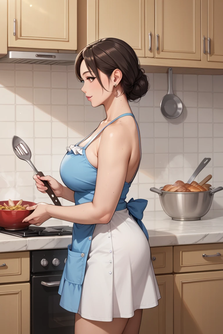 Masterpiece, digital artwork, A gorgeous sexy female baker, curvy, sideboob, toon style, anime style, vector art, cell shading, dynamic soft ethereal lighting, rays of light, bikini apron, sharp nose, full luscious Red lips, 
