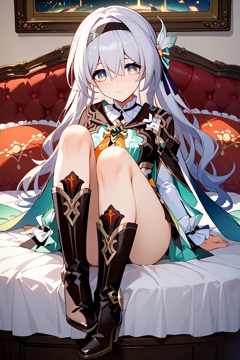 ((Highest quality)), ((masterpiece)), ((Very detailed)), (Very mature),A cute, gentle-looking female high school student with black hair and a height of about 165cm.,A female high school student with a cute smile and small breasts wearing a transparent blue waifus with a cute patterned hood and bare shoulders, A gentle woman with a slightly long vertical face,Small Faced Woman,alone, Cute attitude,(background(bright),Long Hair - Straight,Knee-high socks、A transparent blue veil with a cute pattern and white hood with off-the-shoulder sleeves,White wall、Sitting、Facing the viewer、縁に模様がある壁が1面のbackground