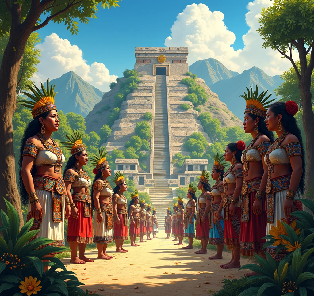 Jaguar Warriors, crossed, amazons, Vikings, fighting together in an epic war against space invaders, Teotihuacan