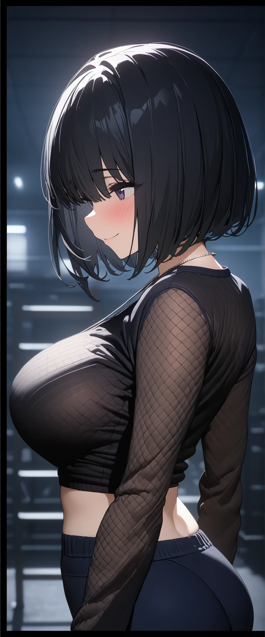 Upper body and head, angle from below, attention to woman, definition, perfect woman, solo woman, 24 years old, short hair, disheveled hair, long bangs, hair between the eyes, black hair, beautiful face, crazy, perfect Hands, lavender eyes, black tie, crisp white shirt, detailed lighting, back alley, details, extremely detailed, 8K quality, master piece,