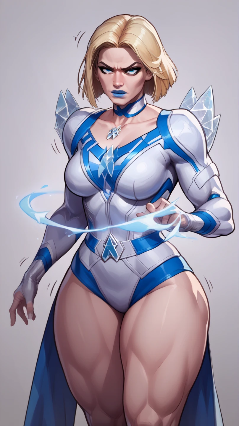 Blue Crystal magic, cryo hawk girl, large breasts (H size), ice bikini armor, crystal wings, snow magic, white ponytail hair, blue feather