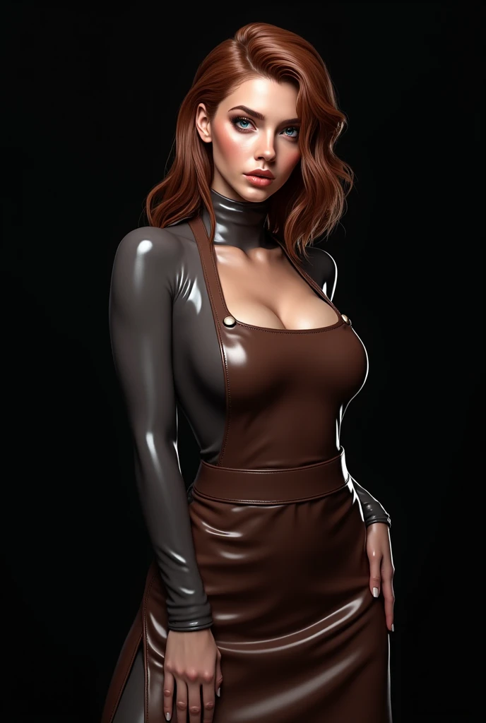 a wet and wild sexy femme fatal, woman in a black and white doted dress, wearing black and white doted dress, wearing 1960s fashion, french facial feature, detailed eyes, 1960s style clothing, 1960s cloth style, dystopian retro 1960s vibe, straight dark red hair, long dark red hair, low ponytail, green eyes, black eye liner, red lips, small breasts, dark eye shadow, detailed hands, covered small hard , Spy look, Black and White latex, White latex body leg harness, latex thigh highs, white choker, up skirt, open legs, Dramatic Light, cinema lighting from the 1960s vintage_sci-fi, chadpo, affluent background, affluent bedroom, master bedroom, pillows